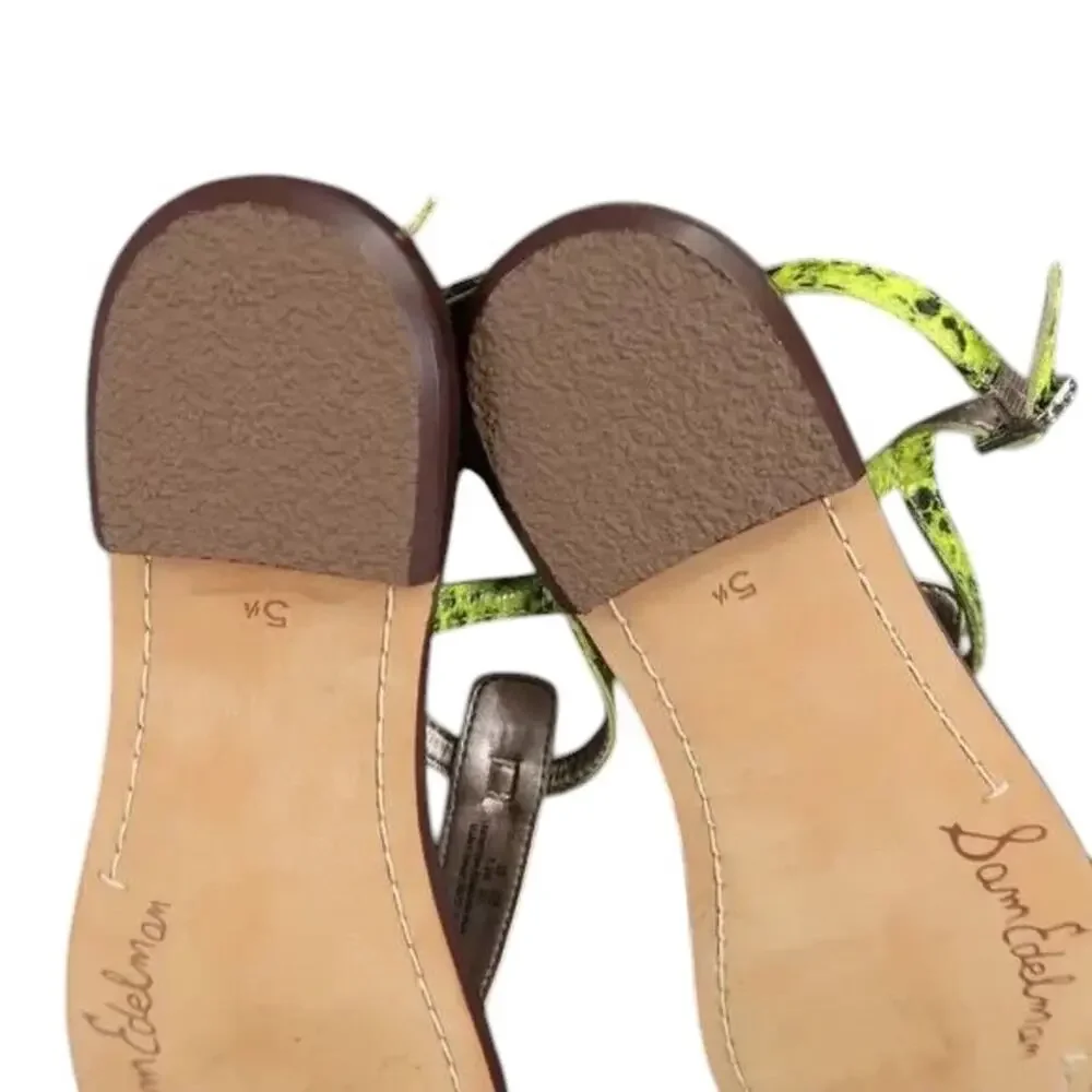 Sam Edelman Shoe Women 5.5 Sandal Fashion Snake Print Neon Gigi Flat Ankle Strap